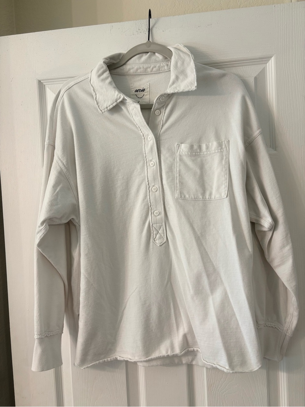 Aerie Long Sleeve White Polo, Women’s XS